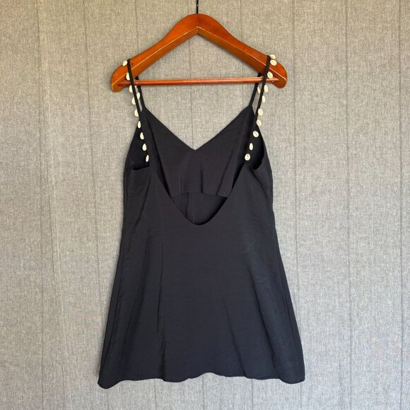 Zara Blogger Black Cowrie Shell Spaghetti Strap Low Back Mini Dress Size L - Picture 5 of 11